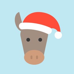 donkey wearing santa hat flat icon design