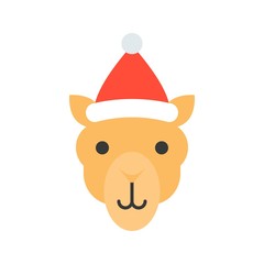 camel wearing santa hat flat icon design