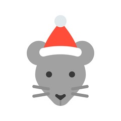 rat wearing santa hat flat icon design