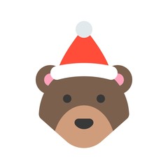 bear wearing santa hat flat icon design