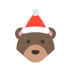 bear wearing santa hat flat icon design