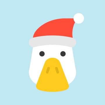 duck wearing santa hat flat icon design