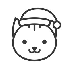 kitten wearing santa hat outline icon editable stroke