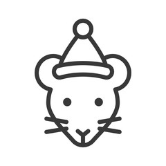 rat wearing santa hat outline icon editable stroke