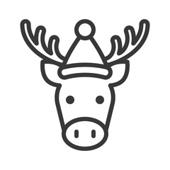 moose wearing santa hat outline icon editable stroke