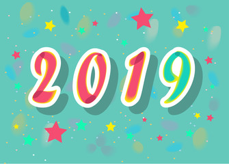 New Year 2019. Colorful Stars