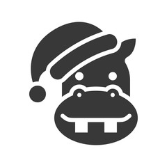 hippo wearing santa hat silhouette icon design