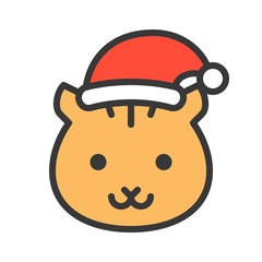 squirrel wearing santa hat outline icon editable stroke