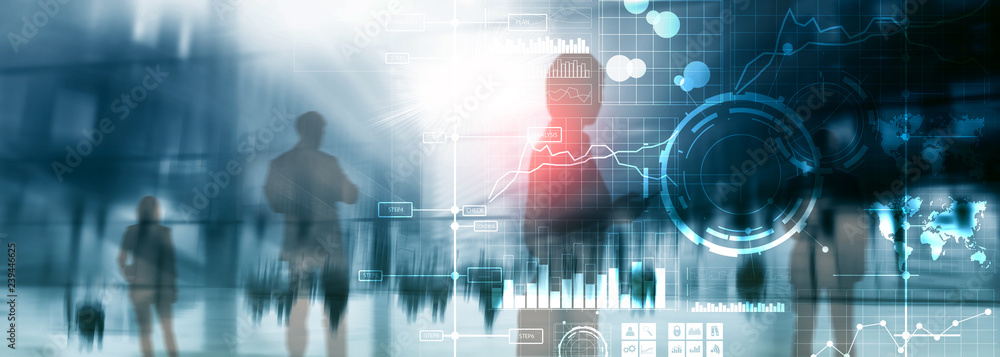 Poster business intelligence bi key performance indicator kpi analysis dashboard transparent blurred backgr