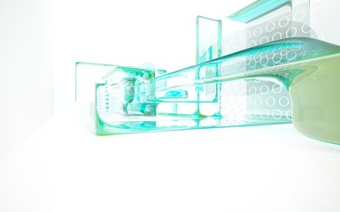 Obraz premium abstract architectural interior with blue smooth glass sculpture. 3D illustration and rendering