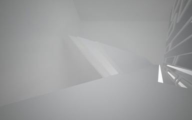 Abstract white interior of the future, with neon lighting. 3D illustration and rendering