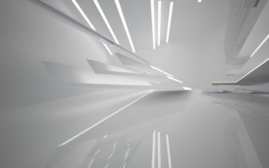 Abstract white interior of the future, with neon lighting. 3D illustration and rendering