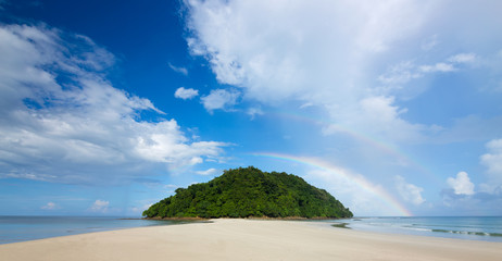Beautiful beach with blue sky at Pantai Kelambu, Kudat, Sabah, East Malaysia