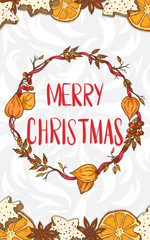 Merry Christmas. Card with a festive wreath