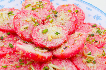 Indian Traditional Bengali Sweet Food Chena Toast Also Called Chhena Sweets, Bangla Sweet or Bengali Dessert Made From Fried Toast Dipped in Sugar Syrup and Sometimes Topped with Dry Fruits