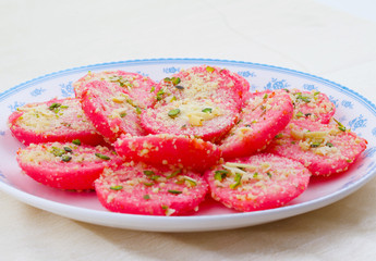 Indian Traditional Bengali Sweet Food Chena Toast Also Called Chhena Sweets, Bangla Sweet or Bengali Dessert Made From Fried Toast Dipped in Sugar Syrup and Sometimes Topped with Dry Fruits