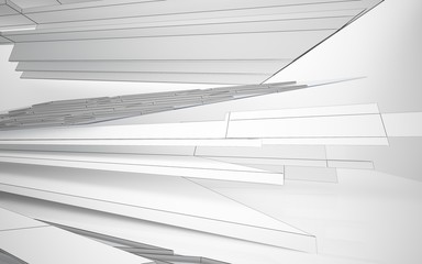Abstract white interior highlights future. Polygon drawing . Architectural background. 3D illustration and rendering