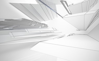 Abstract white interior highlights future. Polygon drawing . Architectural background. 3D illustration and rendering