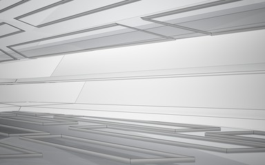 Abstract white interior highlights future. Polygon drawing . Architectural background. 3D illustration and rendering