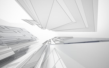 Abstract white interior highlights future. Polygon drawing . Architectural background. 3D illustration and rendering