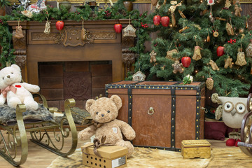 Interior of beautiful living room decorated for Christmas