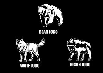 Bear, wolf and bison  logo design