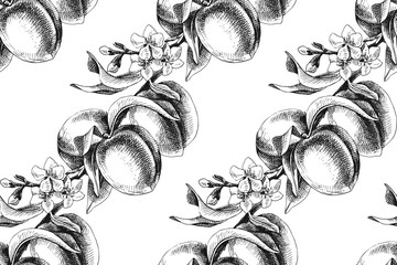 Peach branches seamless pattern