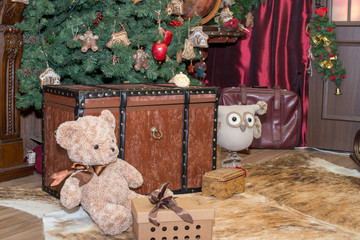 Interior of beautiful living room decorated for Christmas