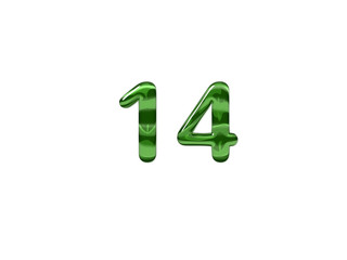 Green Number 14 isolated white background