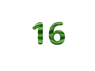 Green Number 16 isolated white background