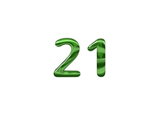 Green Number 21 isolated white background