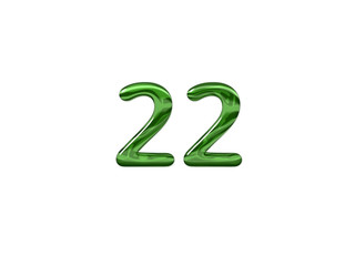 Green Number 22 isolated white background