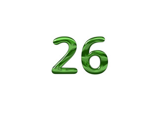 Green Number 26 isolated white background