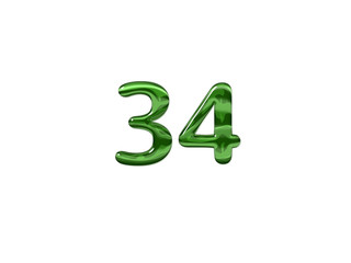 Green Number 34 isolated white background