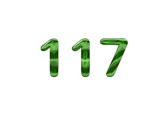 Green Number 117 isolated white background