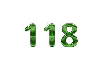 Green Number 118 isolated white background