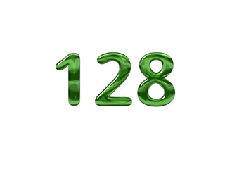 Green Number 128 isolated white background