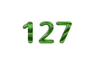 Green Number 127 isolated white background