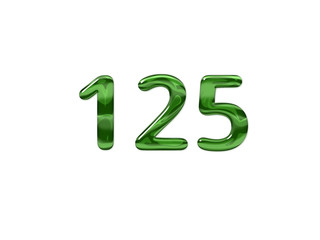 Green Number 125 isolated white background
