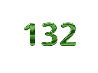 Green Number 132 isolated white background