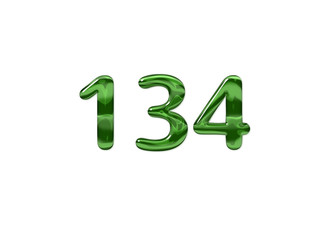 Green Number 134 isolated white background