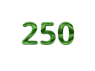 Green Number 250 isolated white background