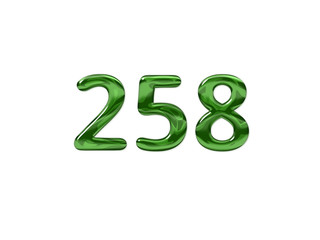 Green Number 258 isolated white background
