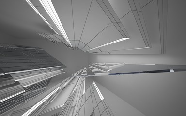 Abstract white interior highlights future. Polygon drawing . Architectural background. 3D illustration and rendering