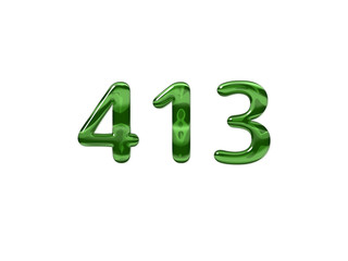 Green Number 413 isolated white background
