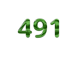 Green Number 491 isolated white background