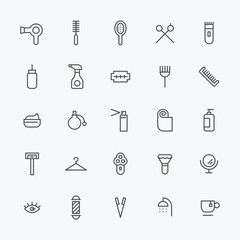 hair shop object line icon set. flat design vector graphic style.