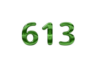 Green Number 613 isolated white background