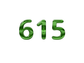 Green Number 615 isolated white background