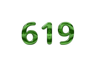Green Number 619 isolated white background